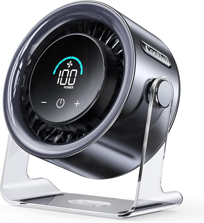 USB Desk Fan for Bedroom: 100 Speeds Digital Display Quiet Portable Fan with Turbo Airflow, 120° Rotating Small Rechargeable Battery Desktop & Wall-Mounted Fans for Bedroom Home Office (Black)