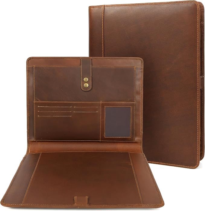 ELIZO Leather Portfolio Padfolio Leather Binder Folder for Men and Women Professional Business Portfolio Organizer Men and Women