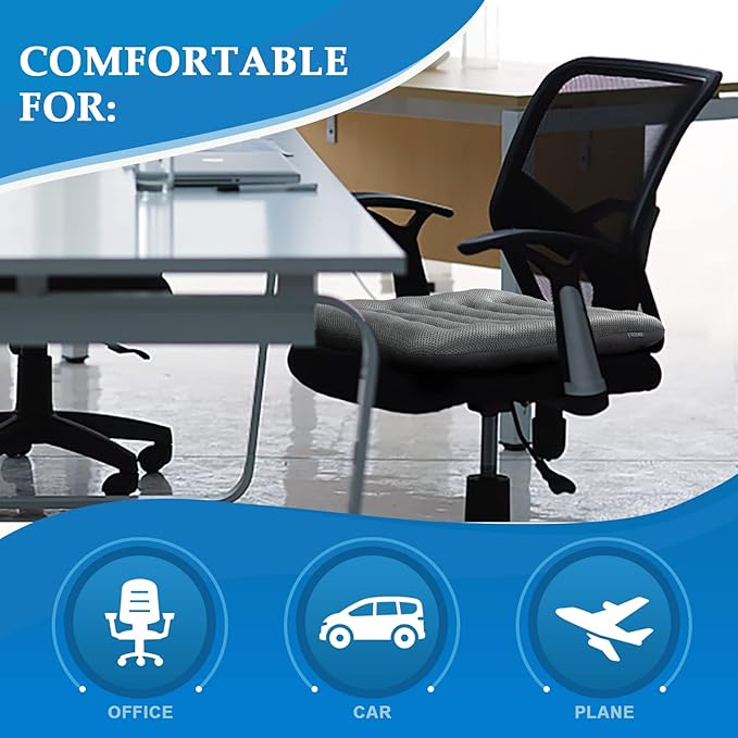 SINOSSO Excellent Support Effect Office Chair Cushion 1 Pack, Luxury Air Mesh Breathable Non-Slip Desk Computer Seat Cushion, Kitchen Dining Room Square Chair Pad (1 Count, Grey)