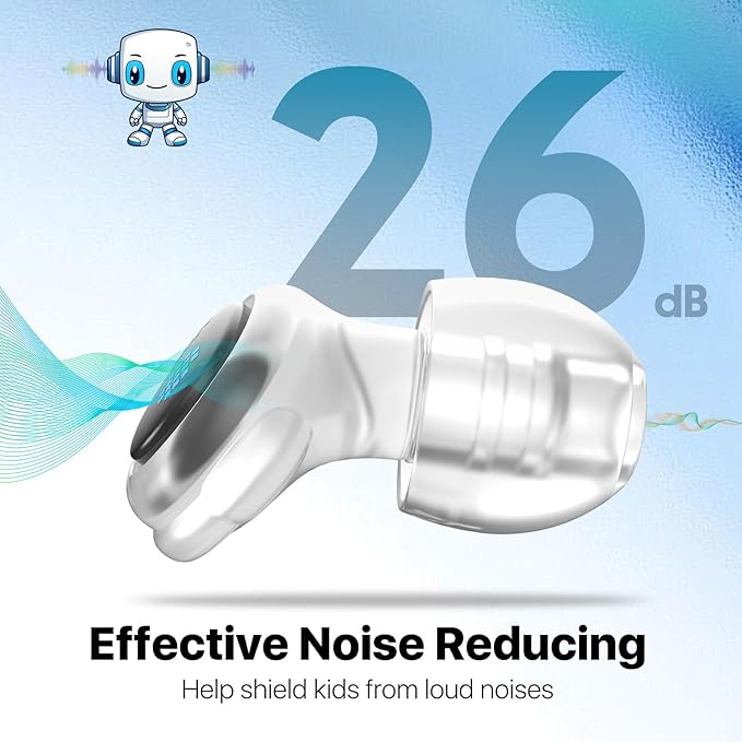 Kids Ear Plugs (6-12 yrs) - Reusable Noise Relief Earplugs for Boys Girls Adults with Small Ear Canals, Child Ear Protection for Focus, Anxiety, Stress, School, Home, Playtime, 26 dB Noise Reduction
