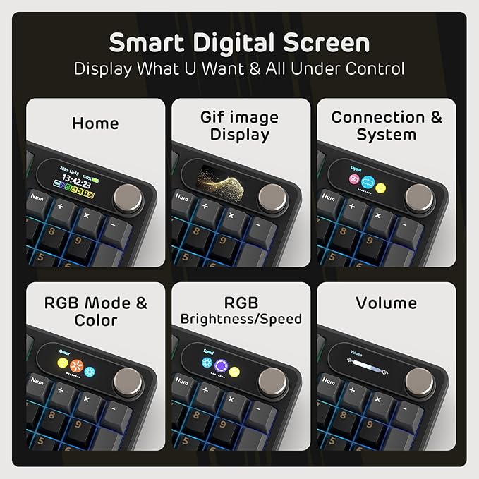 RK ROYAL KLUDGE S98 Mechanical Keyboard w/Smart Display & Knob, Top Mount 96% RGB Wireless Gaming Keyboard BT/2.4G/USB-C, Hot Swappable, Software Support, Creamy Sound, 98 Keys