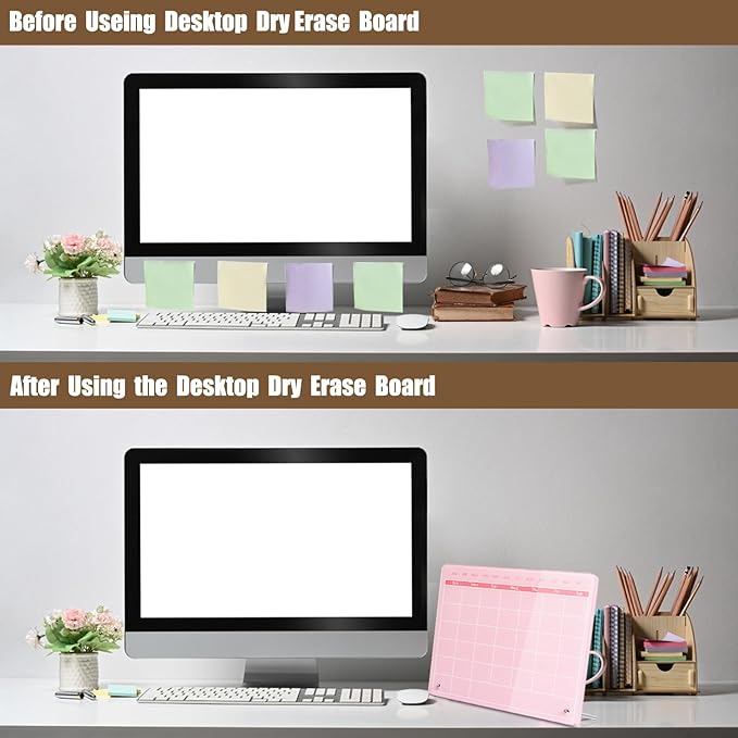 Calendar Dry Erase Board,16"x12",Acrylic Desk Calendar with Stand,Pink Dry Erase Board for Home Office School