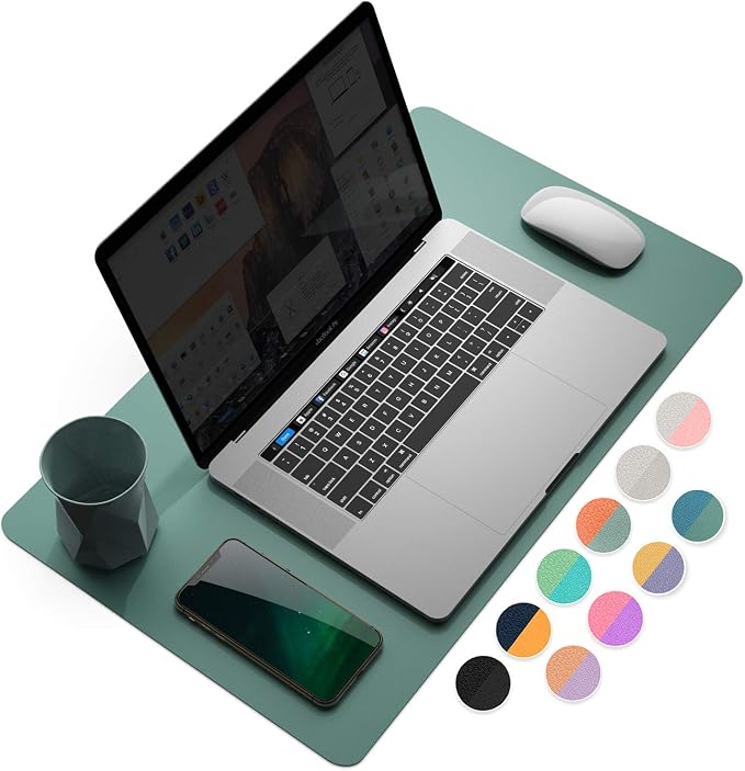 YSAGi Dual-Sided Desk Mat, 23.6" x 13.7" Waterproof PU Leather Desk Pad Protector for Keyboard and Mouse, Desk Writing Pad for Office and Home (Pistachio Green + Green Blue)