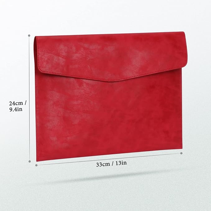 FYY File Folder - PU Leather A4 Document Holder File Organizer Filing Envelope Portfolio Case Tablet Sleeve with Magnetic Snap Closure for Home School Office Stationery Red