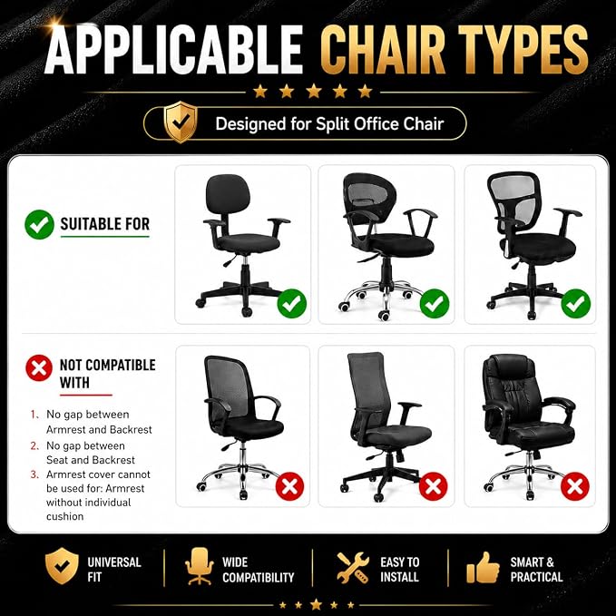 Stretchable Split Office Chair Seat Covers - Universal Stretch Computer Chair Slipcover - Washable Rotating Backrest Coverings & Cushion Protectors & Armrest Covers for Dogs, Cats, Pets, Yellow