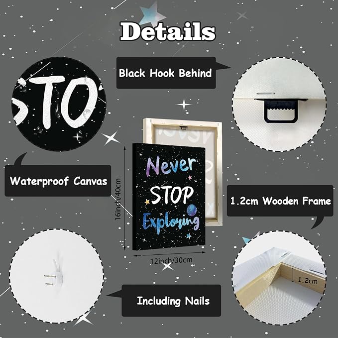 CHDITB Space Themed Canvas Wall Art, Galaxy Inspirational Quotes Decor, Outer Space Motivational Framed Poster, Astronaut Room Wall Art, Celestial Kids Bedroom Decoration, Cosmic Nursery Prints 8”X10”X6