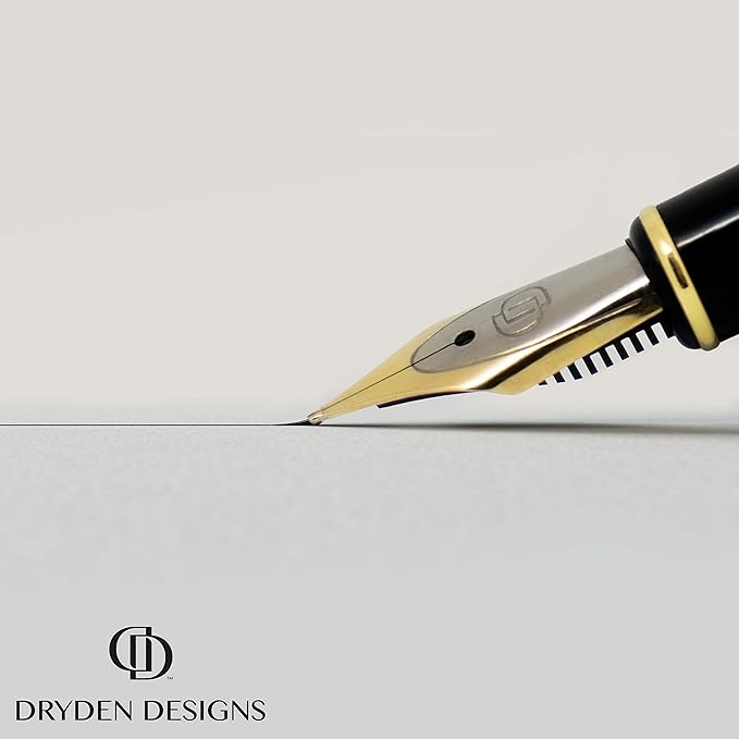 Dryden Designs Fountain Pen - Medium and Fine Nibs | Includes Luxury Box, Ink Cartridges - 3 Black 3 Blue and Ink Refill Converter - Royal Red