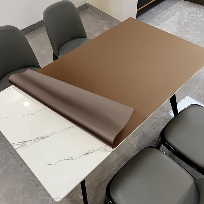 Faux Leather Table Cover,1.8mm Thick,42x66 Inch Table Protector,Table Protector for Dining Room Table,Dining Table Cover,Table Cover Protector(Mud Color+Champagne Gold,42x66)