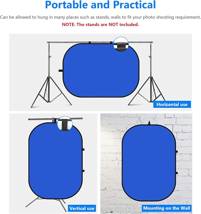 NEEWER Chromakey Backdrops, Double Sided Green Screen and Blue Screen, 2 in 1 Collapsible and Reversible Background for Photography, Gaming and Live Streaming, 5'×6.6'/1.5m×2m (Green/Blue)
