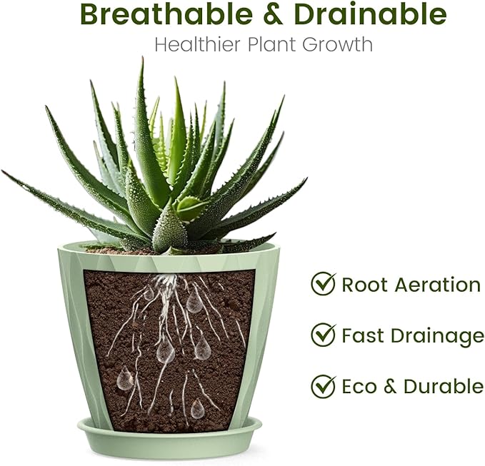 UOUZ 12 Pack 4 Inch Small Plant Pots with Saucers, Waffle Texture Plastic Planters with Drainage Holes for Indoor and Outdoor Plants, Flowers, Herbs, Succulents, and Seedlings, Green