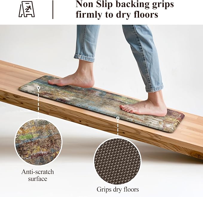 LEEVAN Anti Fatigue Kitchen Mats for Floor, Cushioned Kitchen Mat Set 2PCS | 17.3"x29"+17.3"x47", Modern Abstract Red Kitchen Rugs Non-Slip, Waterproof Ergonomic Standing Mat for Laundry, Office, Sink