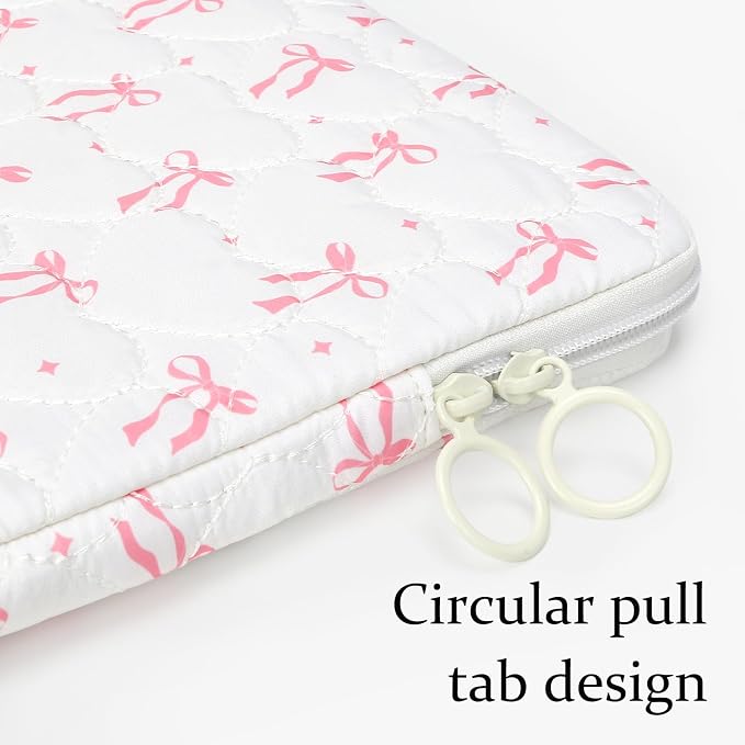 Cute Bow Puffy Laptop Sleeve 13-15 Inch Cute Quilted Laptop Protective Case Padded Bow Computer Sleeve for MacBook