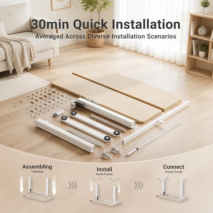 Claiks Electric Standing Desk, 48x24 Inch, Nature | Adjustable height for sit-stand, 156lbs capacity, scratch-resistant surface, 3 memory presets, cable management & hook.