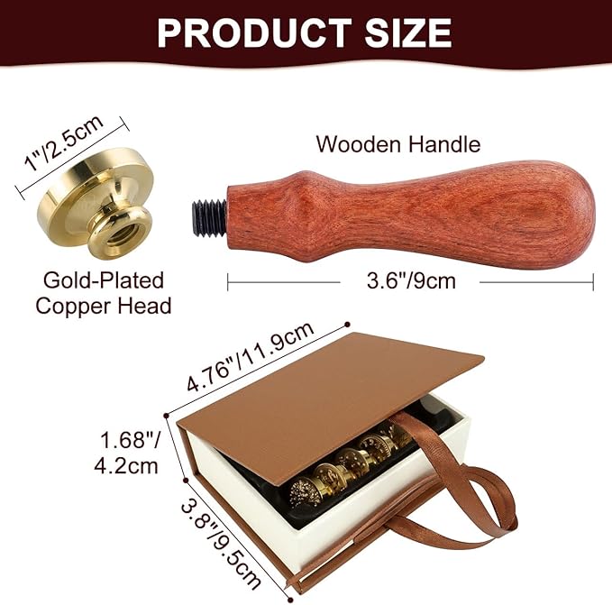 Yoption Wax Seal Stamp Gift Box Kit, 6 Pieces Blessing Sealing Wax Stamp Heads with 1 Wooden Hilt Set, Wax Stamp Kit for Envelopes Invitation Card Gift Decoration (Phrases Series)