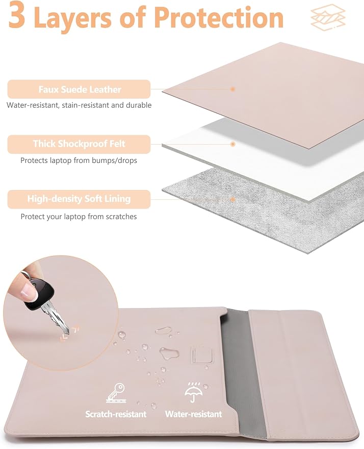 HYZUO 15 Inch Laptop Case Bag Sleeve with Stand for MacBook Air 15 M5 M4 A3241 M3 A3114 M2 A2941 2026-2023, 15" Surface Laptop 7/6/5/4/3, MacBook Pro 15 A1990 A1707 2019-2016, Apricot