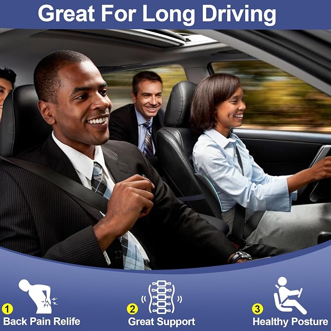 Cooling Lumbar Support Pillow for Car,Memory Foam Car Seat Back Support Pillow for Summer Driving,Cool-Touch Back Cushion with Strap for Pain Relief,Ergonomic Back Cushion for Chair(Gray Cooling)