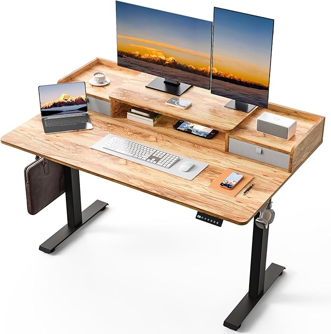 55 x 30 Inch Electric Standing Desk with 2 Drawers, Adjustable Height Widened Stand Up Desk with Storage, Sit to Stand Ergonomic Workstation for Home Office, Light Rustic