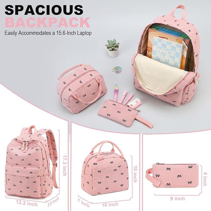LEDAOU Kids Backpack for Girls Backpacks with Lunch Box, Lightweight Bookbag Set Elementary Middle School Back pack for 8-14