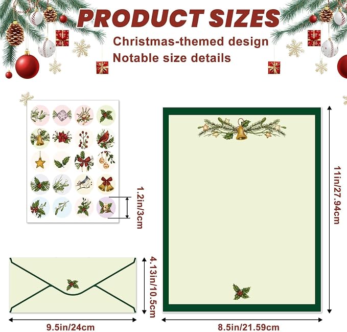 250Pcs Stationery Paper and Envelope Set with 100 Letterhead Papers and 50 Envelopes, 10 Design for Letter Writing Invitations Computer Holidays Party Notes, 8.5x11 Inch-Holy