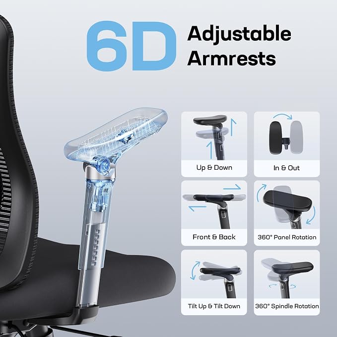 Marsail Ergonomic Office Chair with 6D Armrests, Ergonomic Chair with 3D Adjustable Headrest, Slide Seat, Lumbar Support, and 4-Position Tilt Lock – Big and Tall Office Chair with 330 lbs Capacity