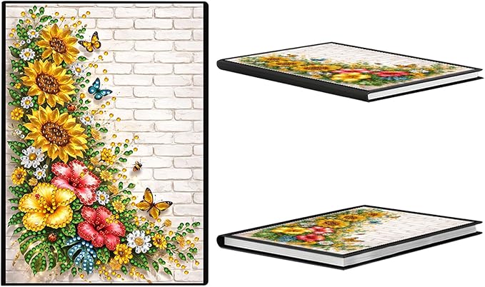 FRANDEK Diamond Art Painting Notebook Kit, Flower Butterfly A5 DIY Journal with 50 Blank Pages, Crystal Rhinestone Cover with Waterproof Canvas, Beginner Craft Set with Full Tools for Adults