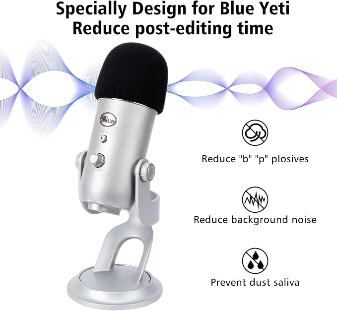 Microphone Foam Mic Windscreen Cover for Blue Yeti, Yeti Pro Microphones, Blue Yeti Pop Filter Wind Shield by SUNMON (Black)
