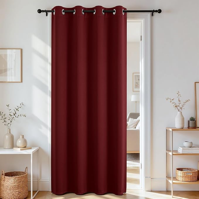 Joydeco Blackout Door Curtain for Doorway Privacy 96 Inches Long, Grommet Closet Curtain for Open Closet, Room Divider for Bedroom Living Room (Burgundy Red, 52Wx96L, 1 Panel)