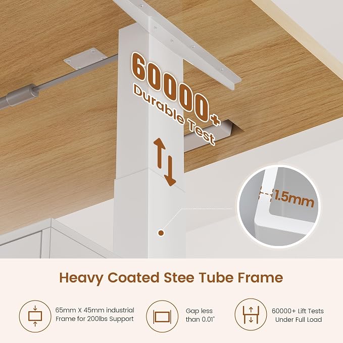 SEDETA 55" Electric Standing Desk with 6 Drawers, Adjustable Stand up Desk with Storage, Computer Desks with Power Outlets for Home Office, White + Oak