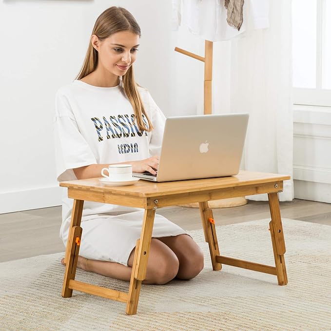 Large Size Laptop Tray Desk Nnewvante 25.6x17.7in Bamboo Floor Desk Low Table Bed Tray Table,Foldable Adjustable Study Writing Gaming Breakfast Serving Floor Table Support 18in Laptop w' 4 Leg Lock