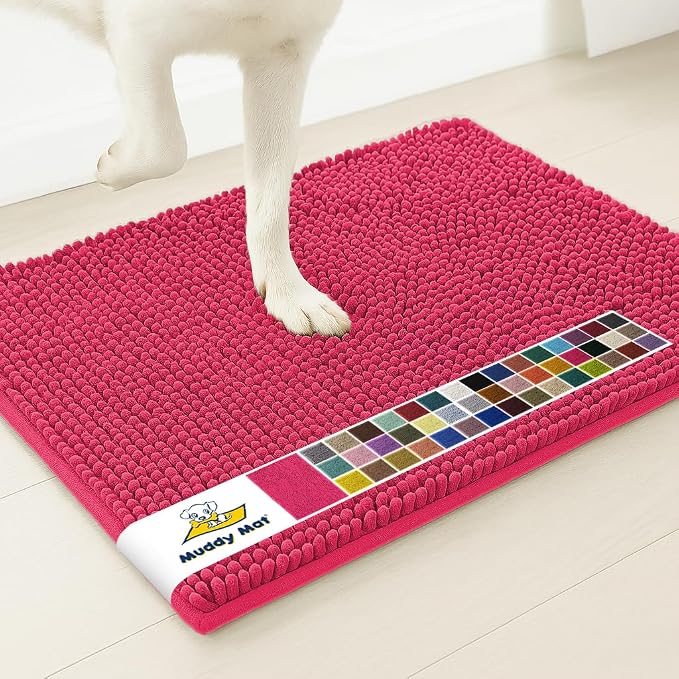 Muddy Mat® | Super Absorbent Door Mat Indoor, Microfiber Quick Dry Chenille Entryway Rug, Non-Slip Front Door Mat, Indoor Mats for Entryway, Machine Washable Pet Rug, Hot Pink 19" x 30"