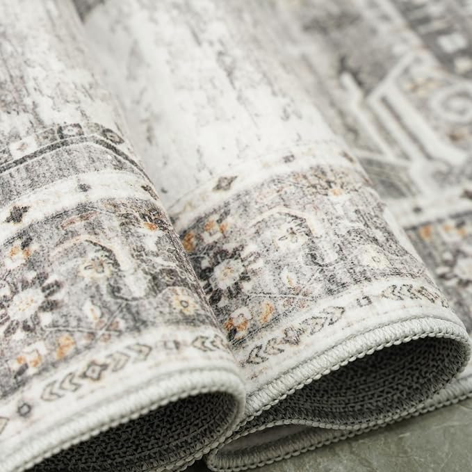 Living Room 10x14 Area Rugs - Washable Lightweight Area Rug Stain Resistant Carpet Vintage Soft Rugs for Bedroom with Non Slip Backing Indoor Ultra-Thin Rugs Home Decor 10x14 Grey