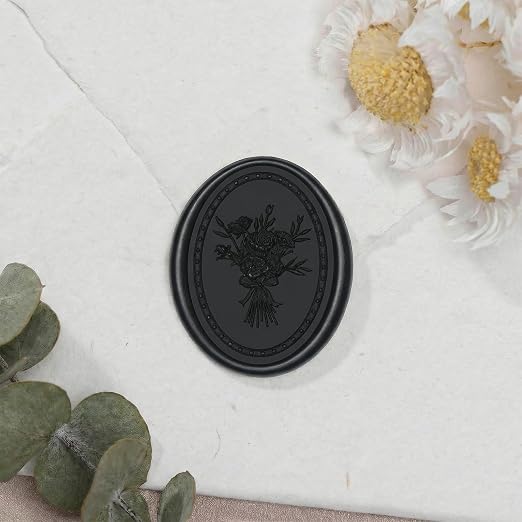 UNIQOOO Wax Seal Stickers - Vintage Photo Frame Floral Bouquet Wedding Invitation Envelope Seal Stickers, 50 Pcs Self-Adhesive Black Stickers, Perfect for Invitation, Christmas, Gift Wrapping, Party