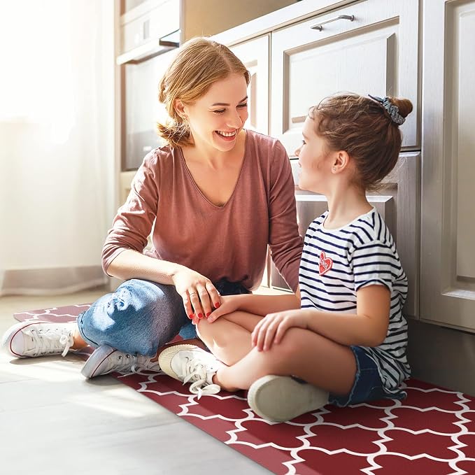 WISELIFE Kitchen Runner Rugs Anti-Fatigue mats - 4/5 Inch Non Slip Waterproof Ergonomic Comfort Mat for Kitchen, Floor Home, Office, Sink, Laundry (17.3"x 60",Red)