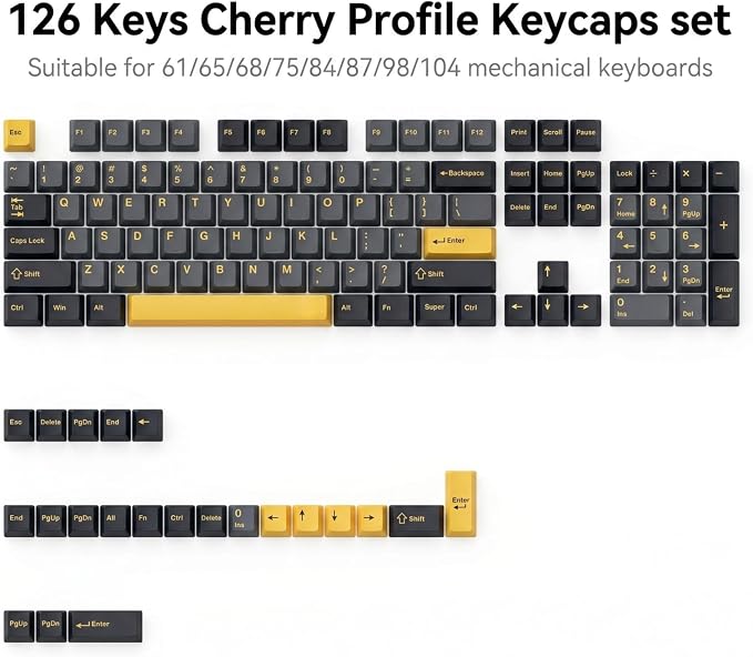 126 Keys PBT Keycaps, Black Grey Orange Double Shot Keycap Set, Cherry Profile Custom Keycaps for Mechanical Keyboard, MX Switches Compatible, Full Size TKL 75% 65% 60% Keyboard Keycaps