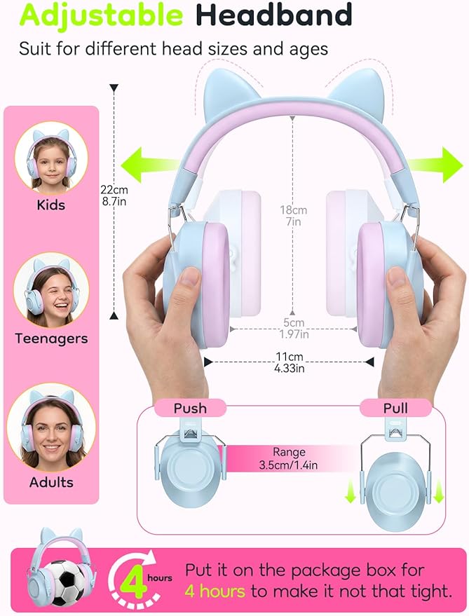 Dr.meter Kids Ear Protection Ear Muffs: 32dB SNR Noise Cancelling Headphones for Kids, Adjustable Noise Reduction Hearing Protection for Autism Sensory, Fireworks, Concert w/Fun Stickers