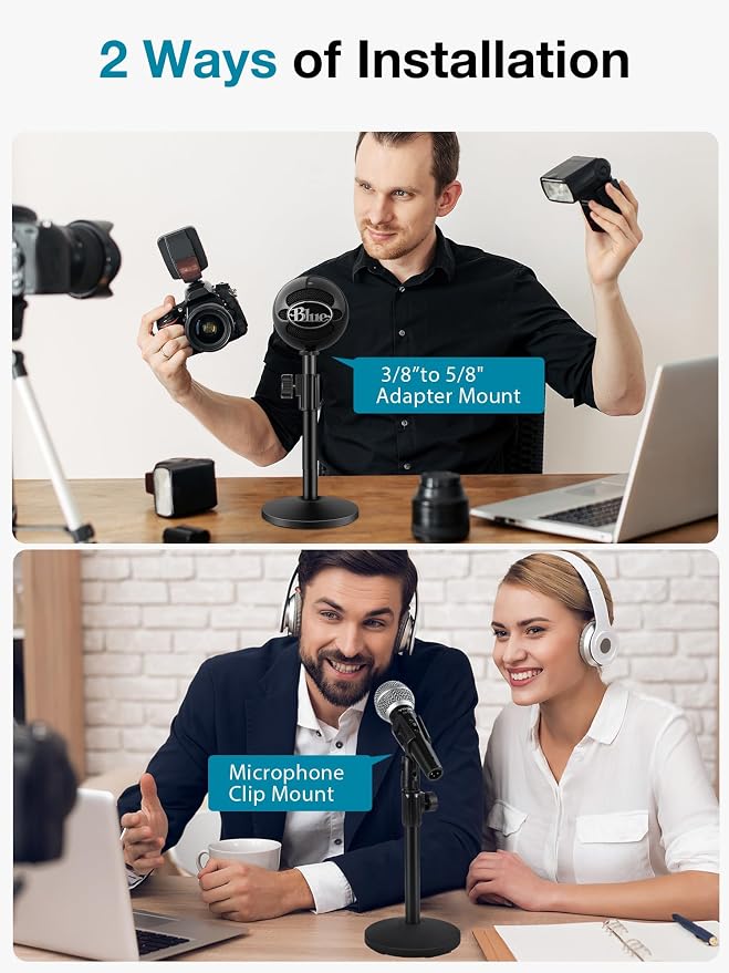 InnoGear Desktop Microphone Stand, 1 Pack Upgraded Adjustable Table Mic Stand with Mic Clip and 5/8" Male to 3/8" Female Screw for Blue Yeti Snowball Spark & Other Microphone