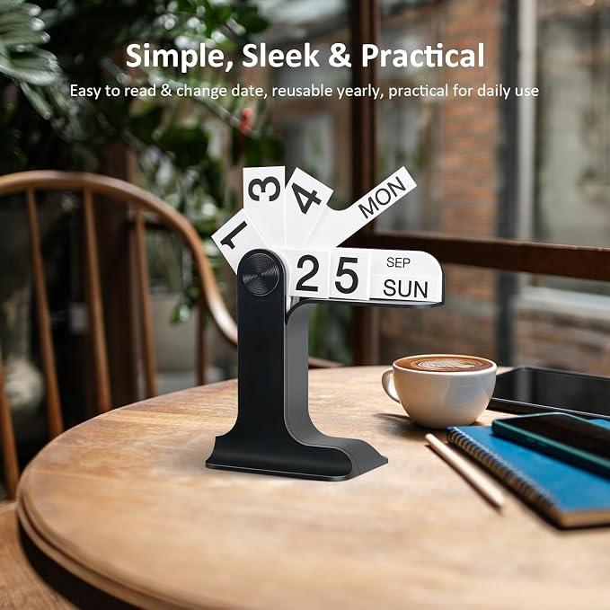 Desk Calendar Standing Flip, Creative Perpetual Flip Calendar, Durable PP Material Daily Desktop Calendar with Large Display, Simple Sleek Desk Accessories for Home Office Decor, Black