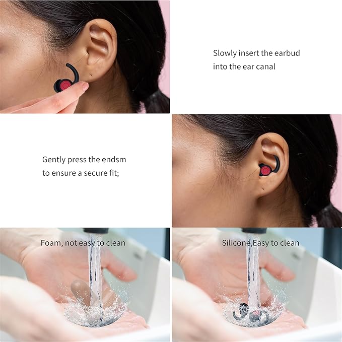 Ear Plugs for Sleeping Noise Cancelling Silicone Earplugs Noise Reduction, 2 Pairs Ear Plugs for Sleeping Reusable Noise Sound Blocking Earplugs for Sleep,Snoring,Concerts,Focus,Flight (red)