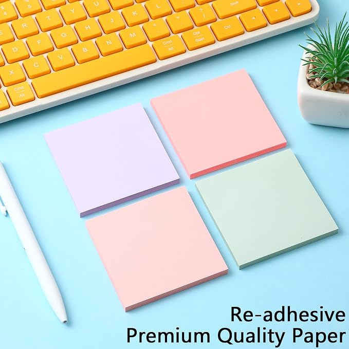 Thenshop 12 Pads Macaron Pastel Sticky Notes 3''x3'', Self Stick Notes Pads Macaron Pastel Office Supplies, Vintage Aesthetic School Accessories 50 Sheets/pad