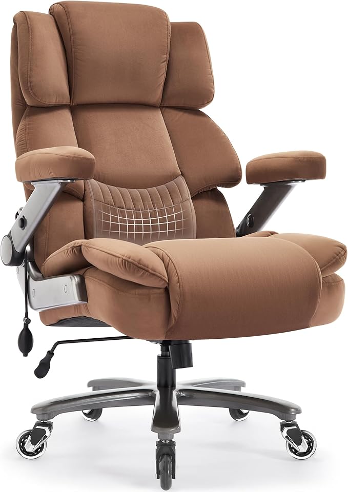 VUZI 700LBS Large Heavy Duty Office Chair with 3D Flip Arms, Big and Tall Plus Size Fabric Executive Desk Chairs, High Back Extra Wide Computer Chair with Adjustable Lumbar Support, Sturdy Metal Base