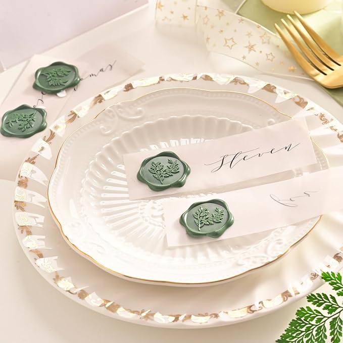 UNIQOOO Wax Seal Stickers - Eucalyptus Wedding Invitation Envelope Seal Stickers, 100 Pcs Self- Adhesive Olive Green Stickers, Perfect for Invitation, Envelopes, Gift Wrapping, Christmas
