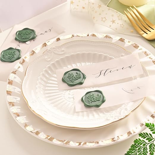 UNIQOOO Wax Seal Stickers - Eucalyptus Wedding Invitation Envelope Seal Stickers, 100 Pcs Self- Adhesive Olive Green Stickers, Perfect for Invitation, Envelopes, Gift Wrapping, Christmas