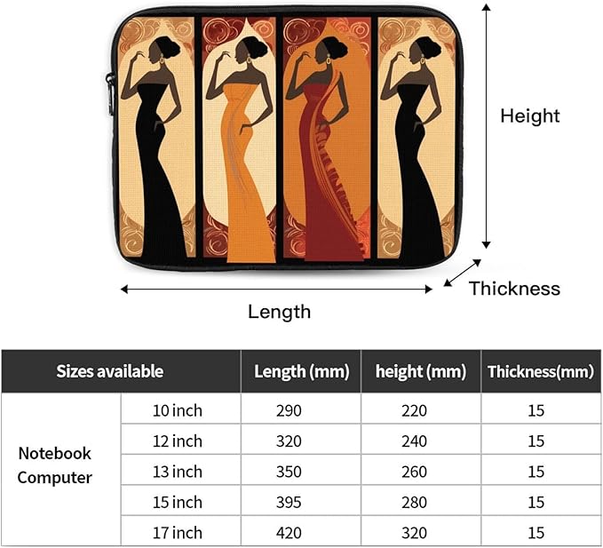 African Black Women Laptop Sleeve 17 inch, Slim Laptop Bag Case with Zipper, Portable Tablet Computer Carrying Case for Men Women