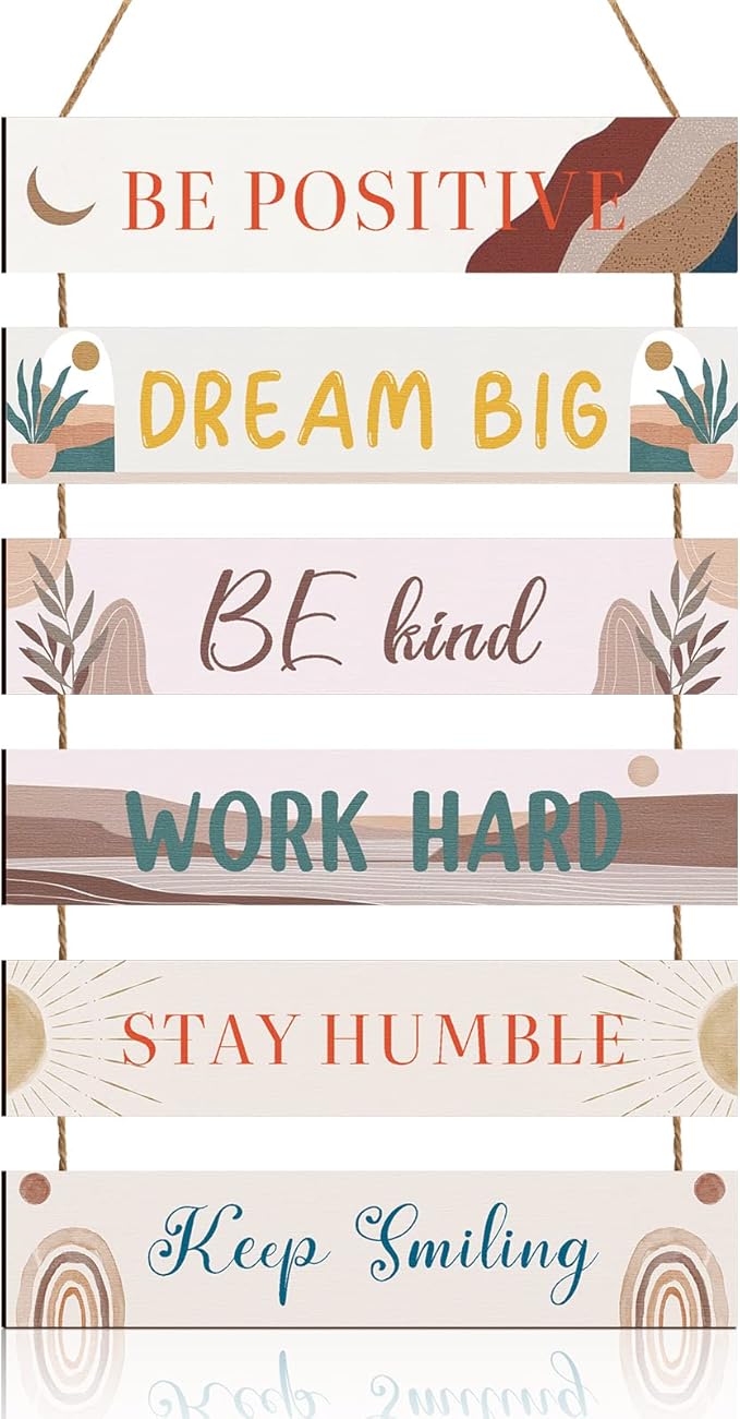 Blulu 6 Pcs Rustic Wall Hanging Plaque Sign Back to School Inspirational Wall Art Farmhouse Wooden Door Signs Positive Plaque with Quotes Motivational Quote Decor for Office Bedroom(Cute Style)