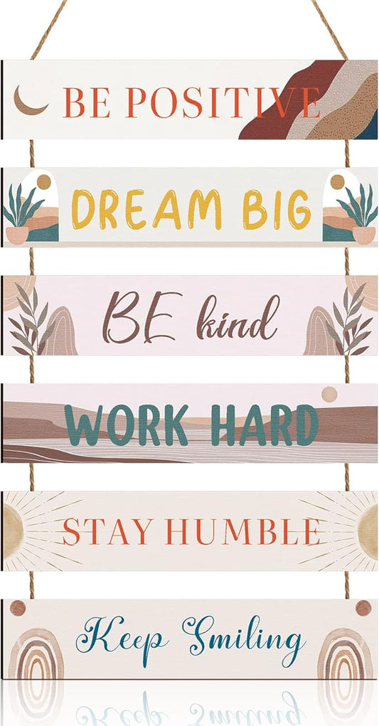 Blulu 6 Pcs Rustic Wall Hanging Plaque Sign Back to School Inspirational Wall Art Farmhouse Wooden Door Signs Positive Plaque with Quotes Motivational Quote Decor for Office Bedroom(Cute Style)