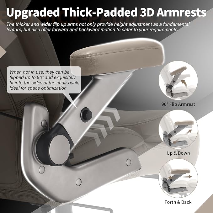 Big and Tall Office Chair 700lbs, Ergonomic High Back Computer Desk Chair | Adjustable Headrest&Lumbar Support, 3D Flip Arms, Large Wheels, Heavy Duty Metal Base, Thick Padded Wide Seat Executive Chair