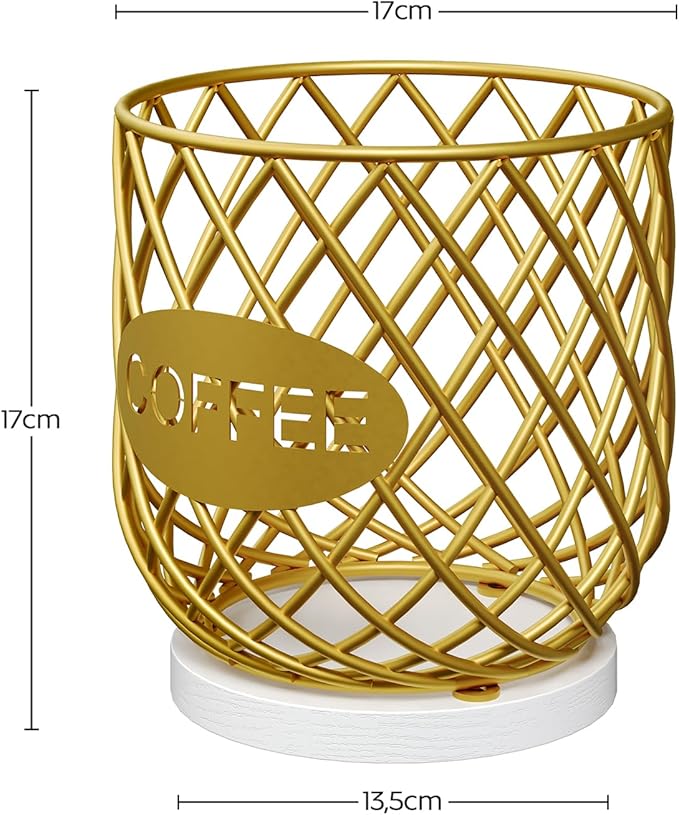 Coffee Pod Holder Organizer, Holder for K Cup, Large Capacity Coffee Pod Basket, Versatile Coffee Capsule Storage Organizer, for Kitchen Countertop, Gold and White KH09DW