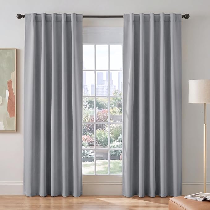 PONY DANCE Blackout 80 inch Length Curtains 2 Panels Set, Thermal Insulated Back Tab Window Drapes for Closet, Temporary Room Divider Curtains for Bedroom Sliding Door, W 42 x L 80 inch, Silver Grey