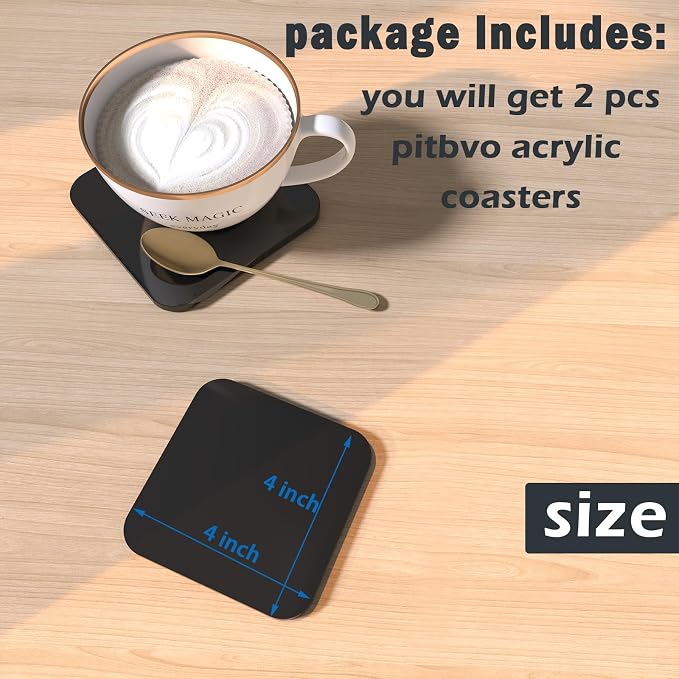 2 PCS Acrylic Coasters, Aesthetic Drink Coaster for Coffee Table, Clear Heat-Resistant Decorative Plates for Home Office Desk, Scratch-Proof Cup Protector for Kitchen Bar (Square Black 4'' 2 Pcs)
