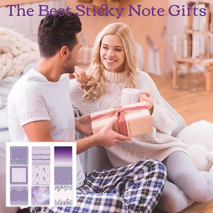 Aesthetic Sticky Notes Gifts, 9 Pack Purple Aesthetic Notepads 3x3 Inch Gifts for Coworkers Students, Lavender Memo Pads Office School Supplies for Men Women (450 Sheets)